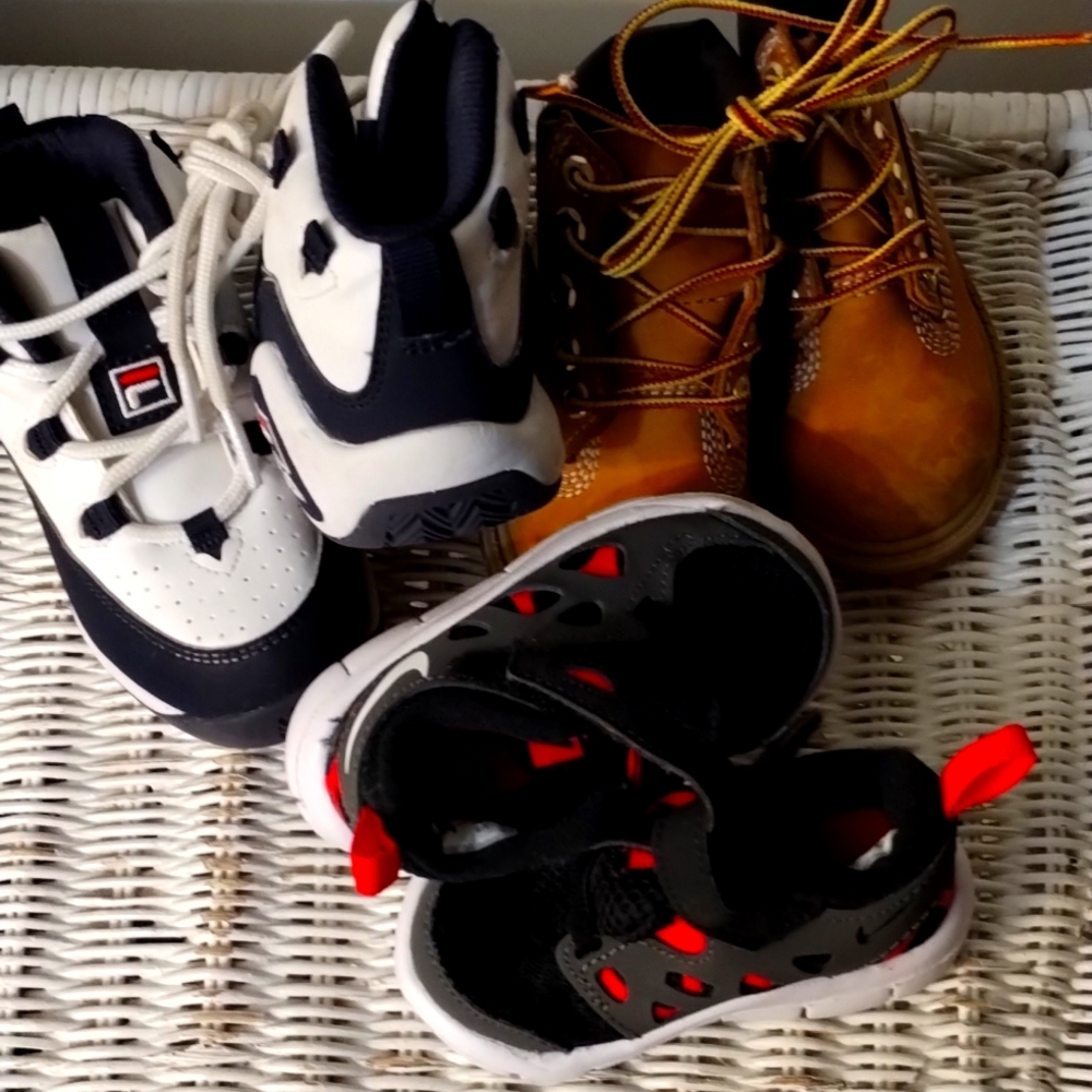Timberland boots, Nike shoes and Fila